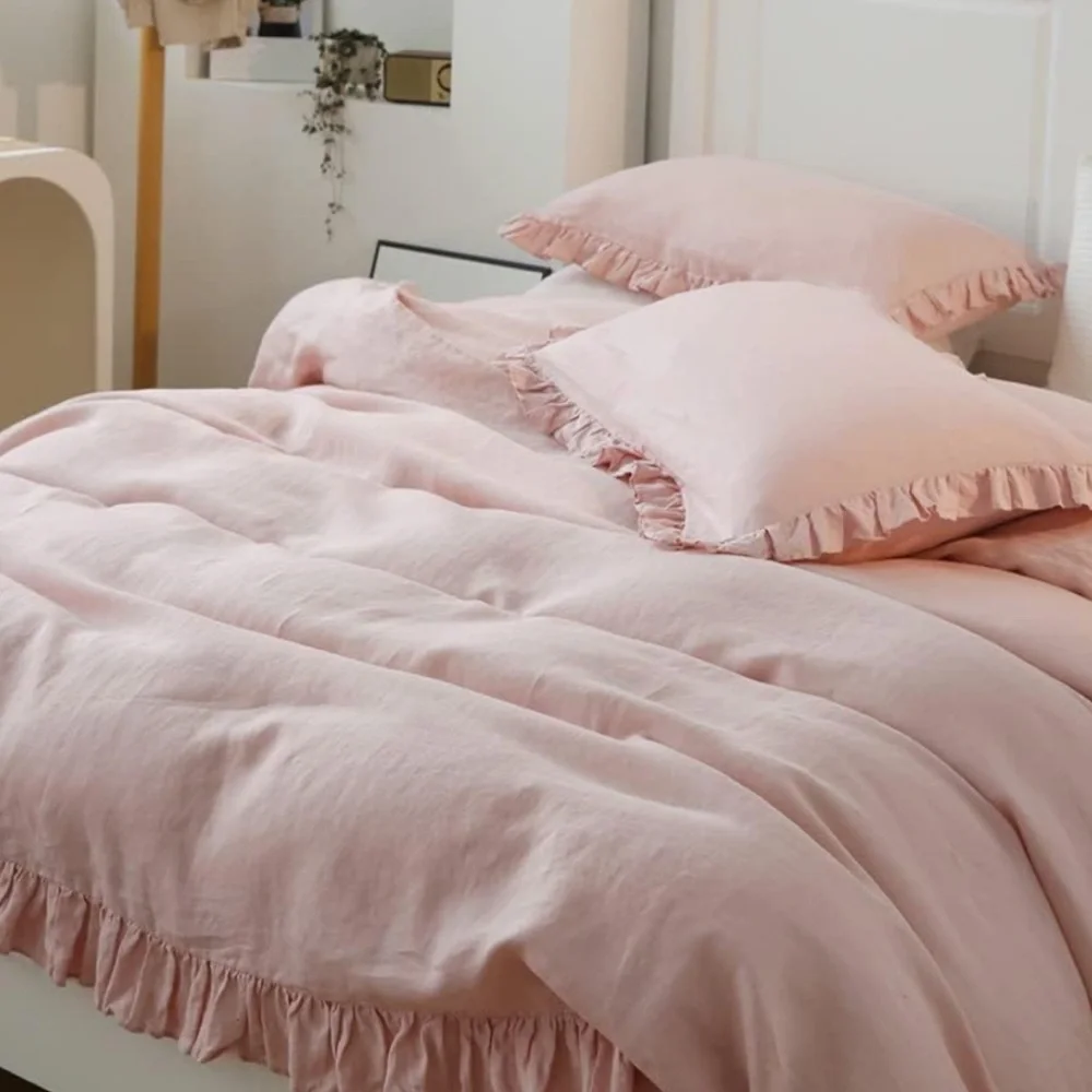 🆕 Linen Duvet Set King Luxury Bedding Soft Pink Ballet NEW NWT